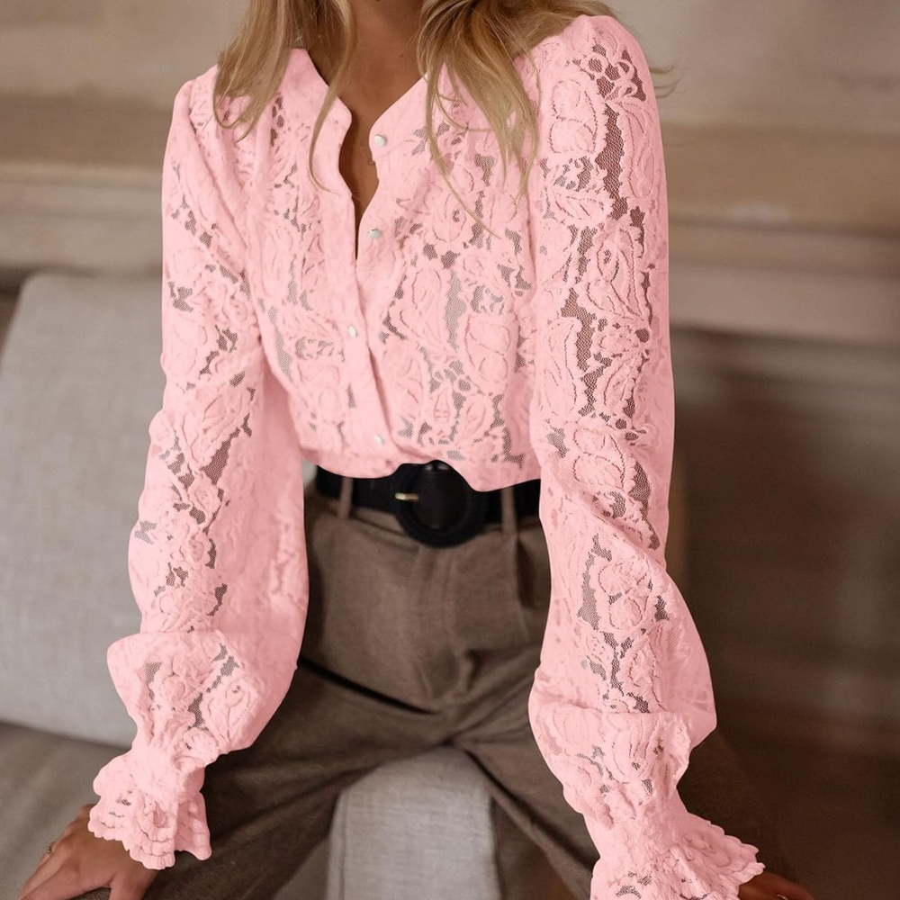 Elegant Pink Lace Blouse - Picture 2 of 6